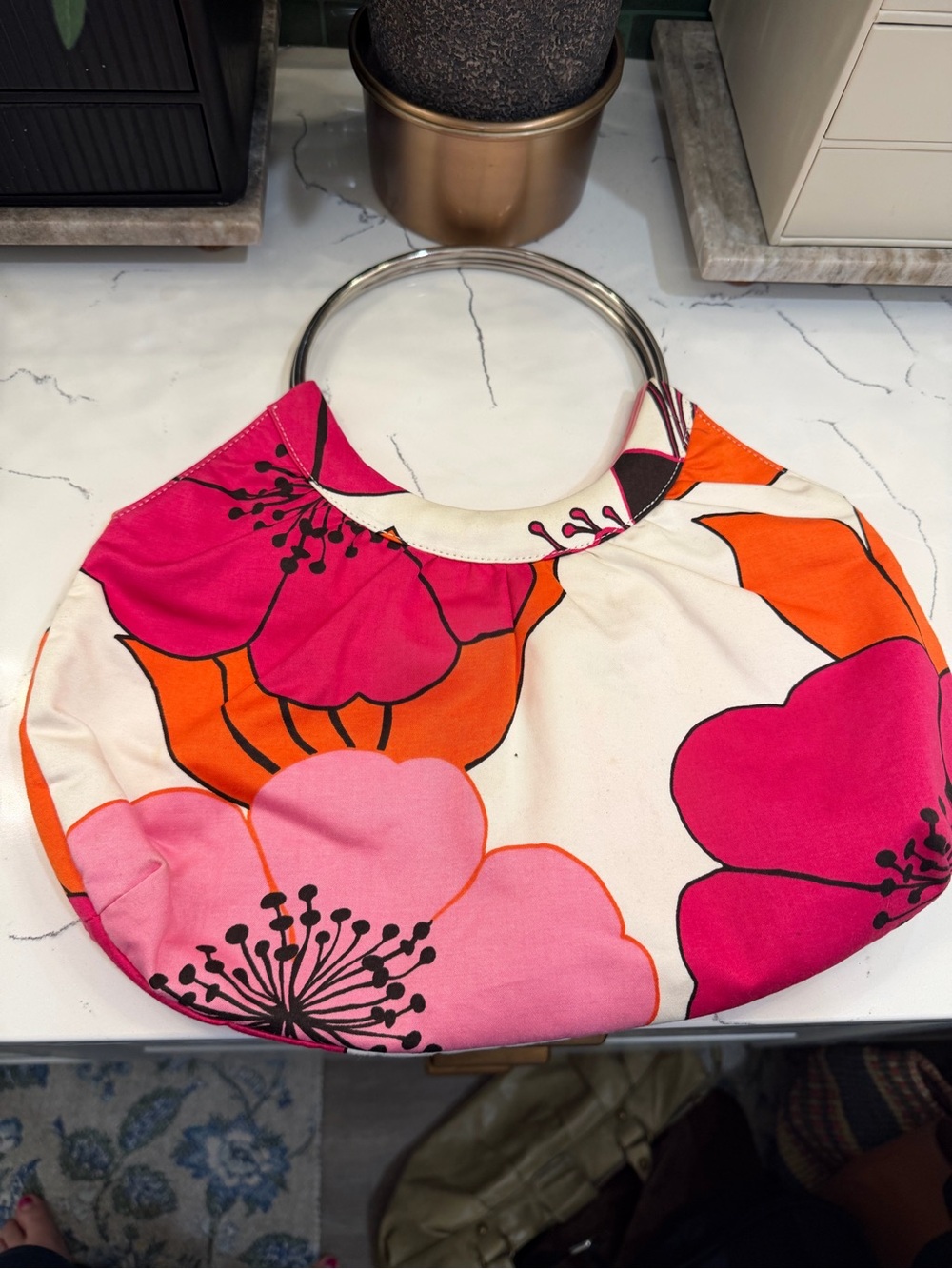 Floral Pink & Orange Ring-Handle Women’s Tote